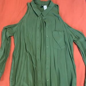 Used. Olive Green Shirt. Shoulder Open Long Sleeve. Size 6. H&M.